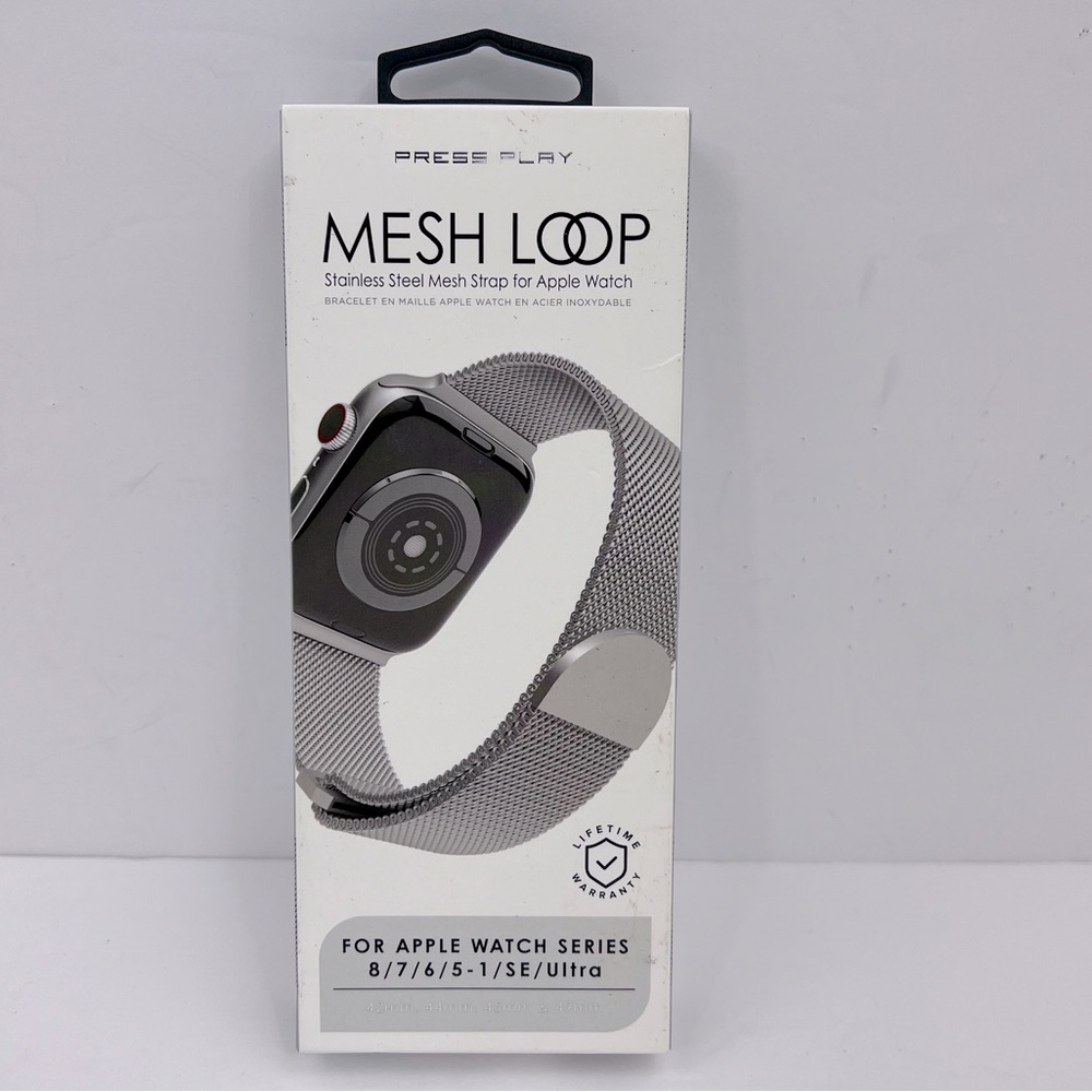PRESS PLAY MESH MAGNETIC LOOP STAINLESS STEEL MESH STRAP FOR APPLE WATCH, SILVER